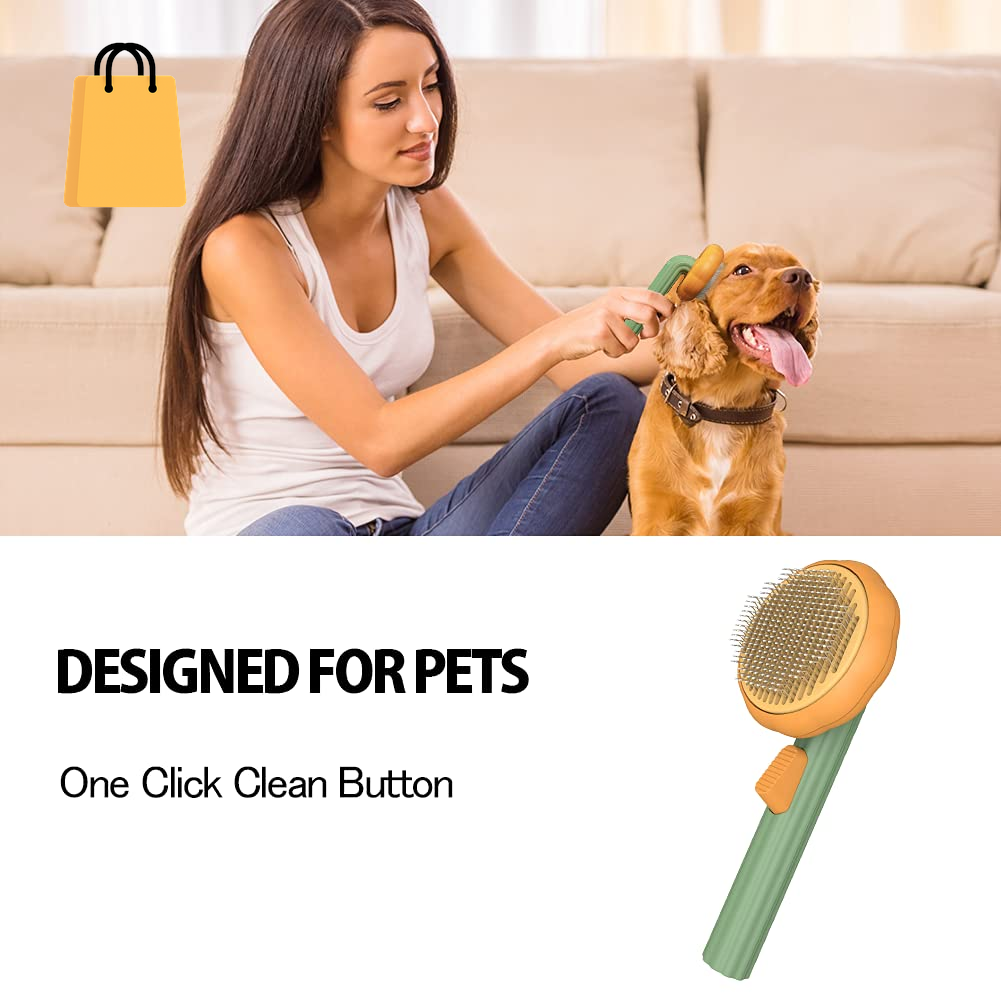 Pet Pumpkin Brush, Pet Grooming Self Cleaning Slicker Brush for Dogs Cats Puppy Rabbit, Cat Brush Grooming Gently Removes Loose Undercoat, Mats Tangled Hair Slicker Brush
