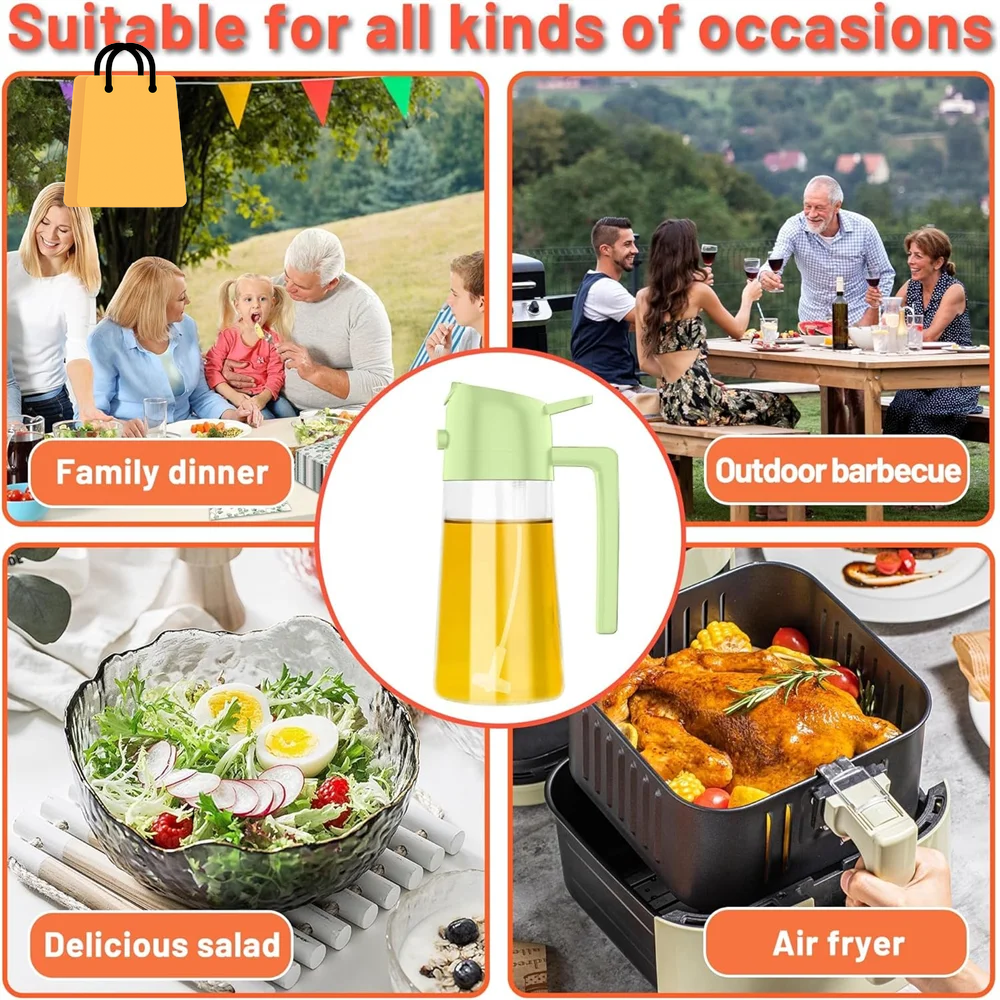 16Oz/470Ml Glass Oil Dispenser with Automatic Flip Lid 2In1 Kitchen Bottle,Cooking Sprayer,Leak-Proof Design,Oil Spray Bottle