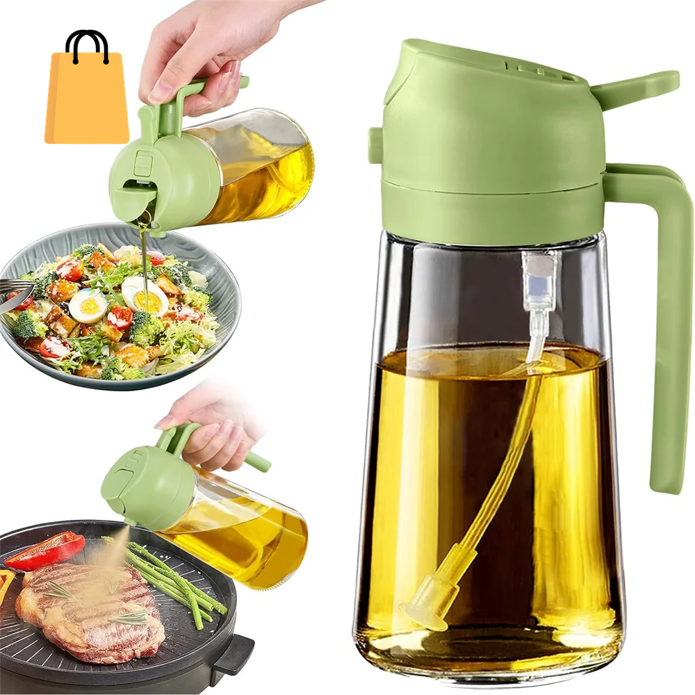 16Oz/470Ml Glass Oil Dispenser with Automatic Flip Lid 2In1 Kitchen Bottle,Cooking Sprayer,Leak-Proof Design,Oil Spray Bottle