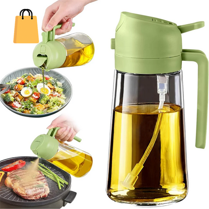 16Oz/470Ml Glass Oil Dispenser with Automatic Flip Lid 2In1 Kitchen Bottle,Cooking Sprayer,Leak-Proof Design,Oil Spray Bottle
