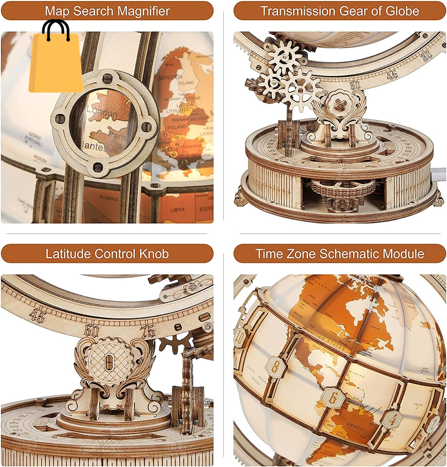 Rokr Luminous Globe 3D Wooden Hot Selling 180PCS Model Building Block Kits Toy