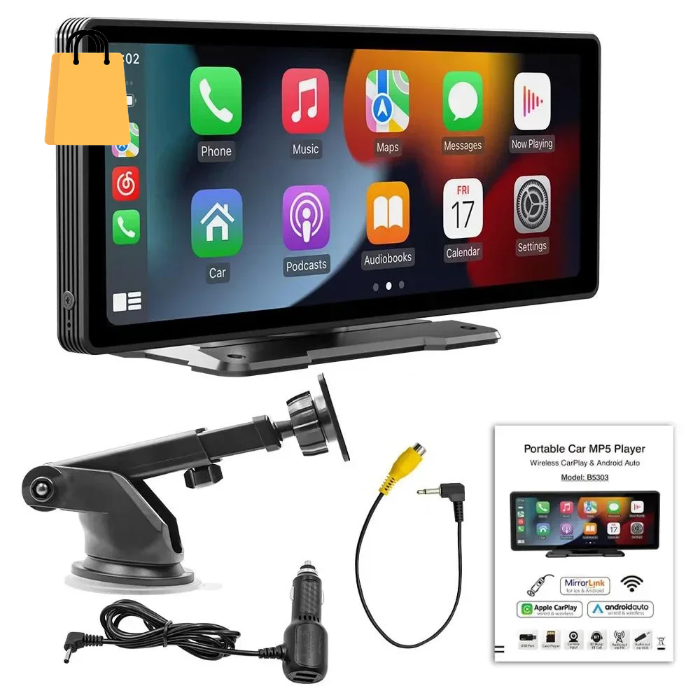 10.26 Inch Car Monitor Wireless Carplay /Android-Auto HD Screen Camera Bluetooth FM Transmitter USB TF Video Player