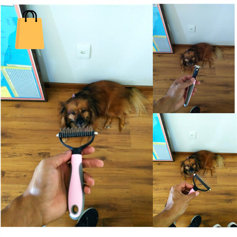 Grooming Brush for Pet Dog Cat Deshedding Tool Rake Comb Fur Remover Reduce 2-Side Dematting Tool for Dogs Cats Pets Grooming Brush Double Sided Shedding and Dematting Undercoat Rake Hair Removal Comb