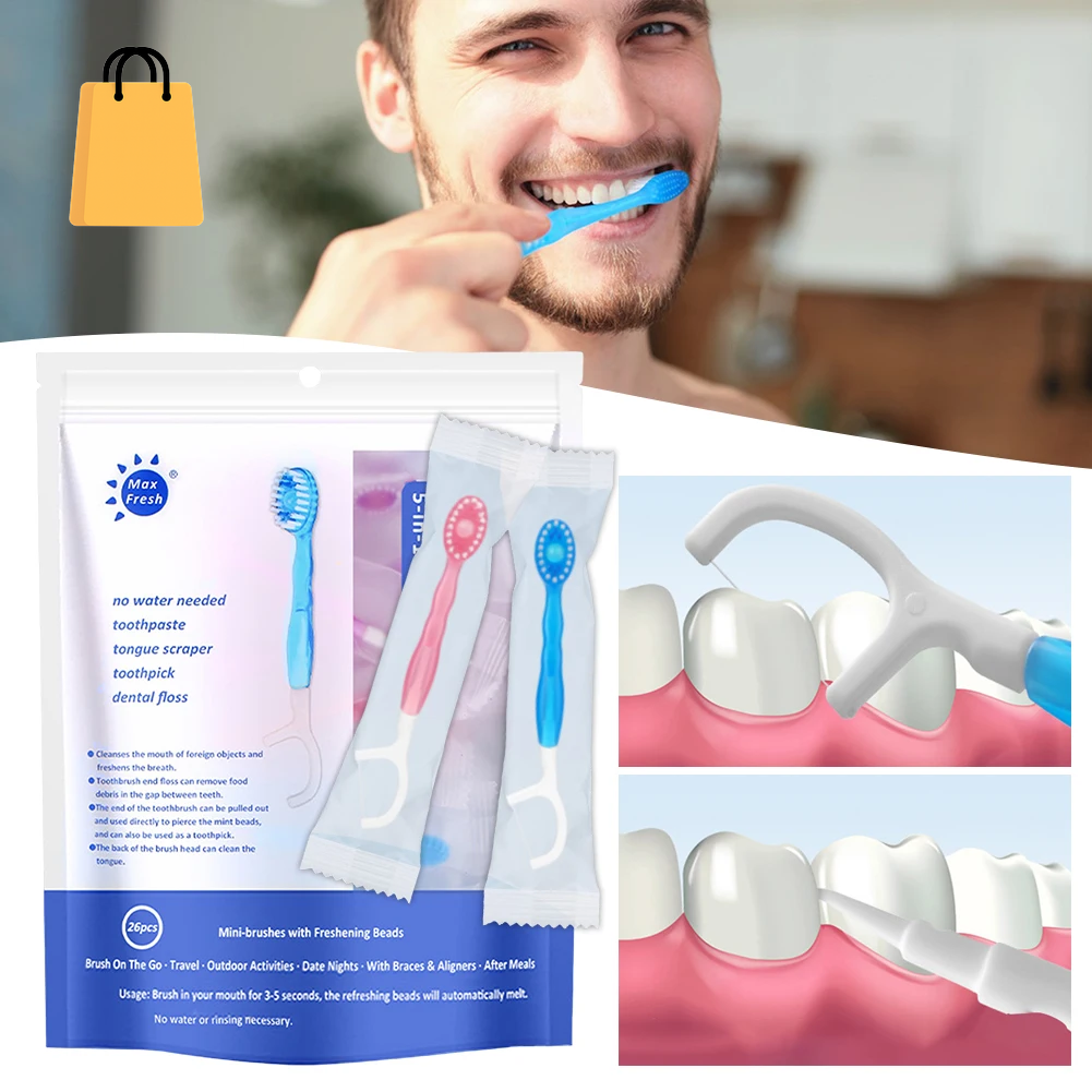 Disposable Mini Toothbrushes with Toothpaste Tongue Scraper Flosses Portable Soft All in 1 Toothbrush Kit for Personal-Hygiene