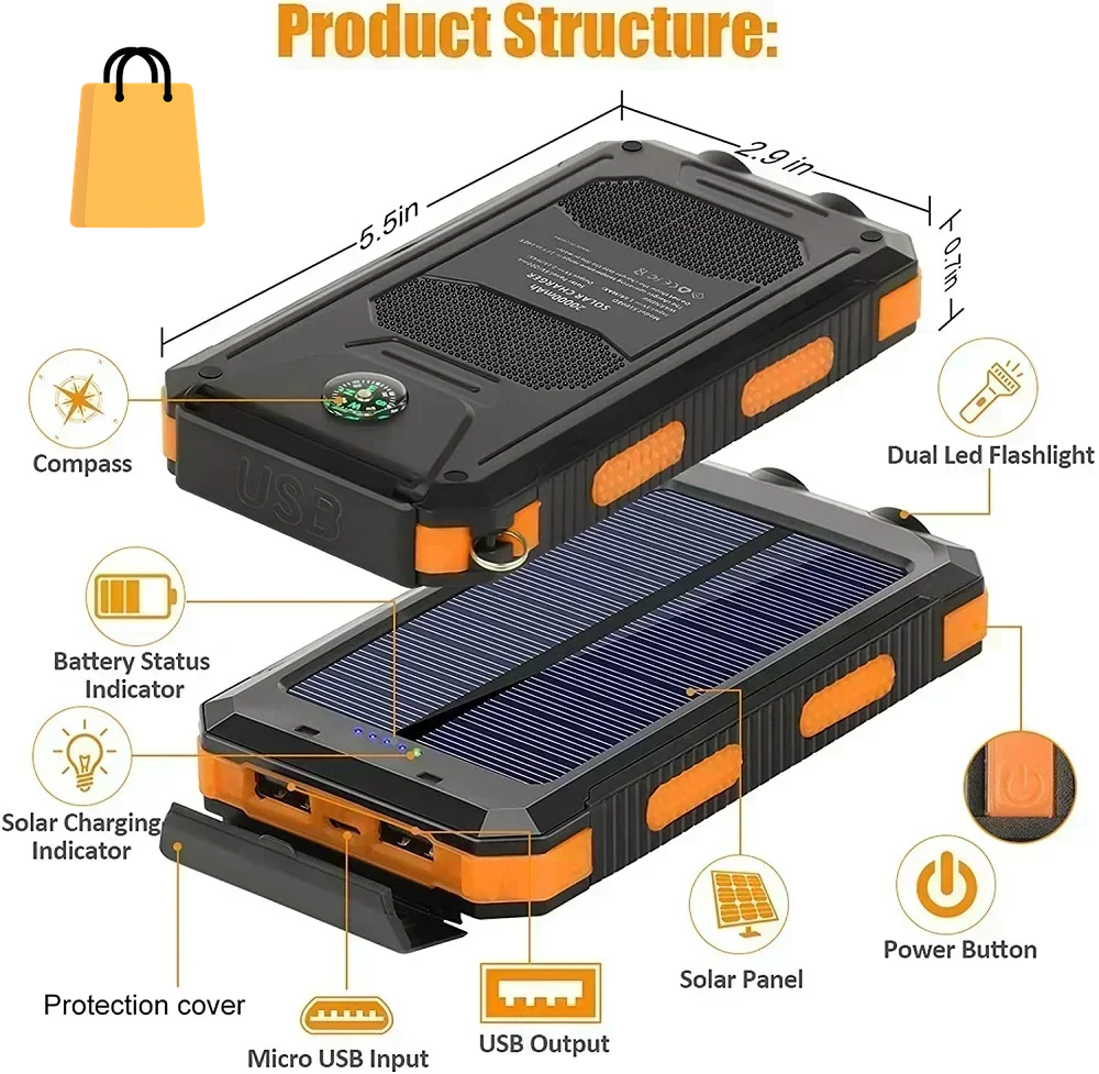 200000Mah Solar Power Bank Waterproof Large Capacity Powerbank Fast Charging External Battery with SOS for Iphone Samsung Xiaomi