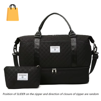 2Pcs Set Large Capacity Travel Duffel Bag with Shoe Compartment and Cosmetic Pouch, Casual Nylon Gym Bag, Weekend Overnight Bag