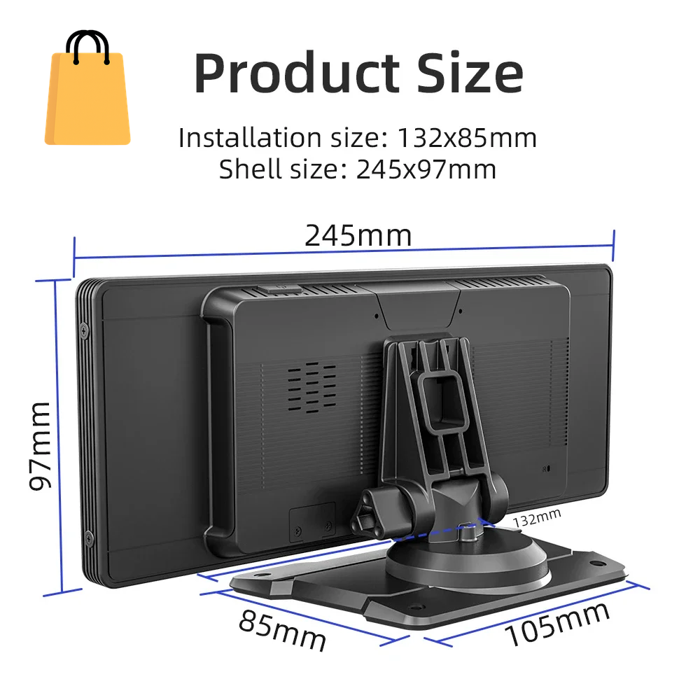 10.26 Inch Car Monitor Wireless Carplay /Android-Auto HD Screen Camera Bluetooth FM Transmitter USB TF Video Player