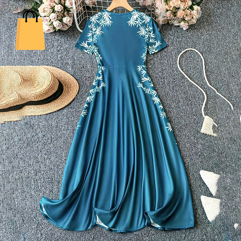 Women'S Elegant Short Sleeve Maxi Dresses Casual Empire Waist Long Dress