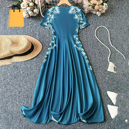 Women'S Elegant Short Sleeve Maxi Dresses Casual Empire Waist Long Dress