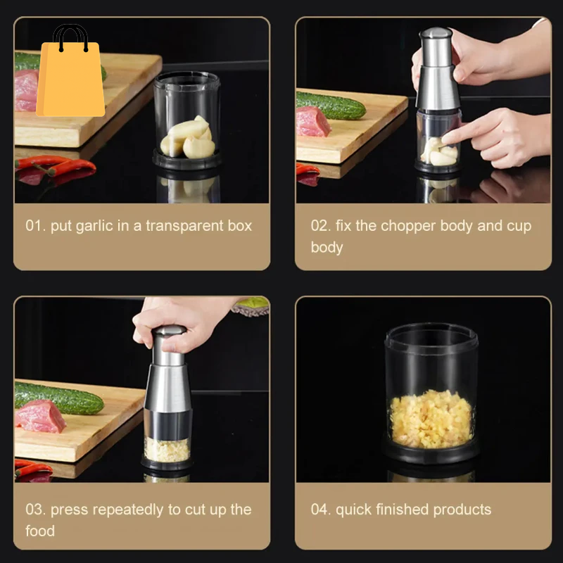 Pressed Garlic Chopper Stainless Steel Manual Garlic Masher Handheld Push Type Garlic Crusher Labor Kitchen Chopper Gadget