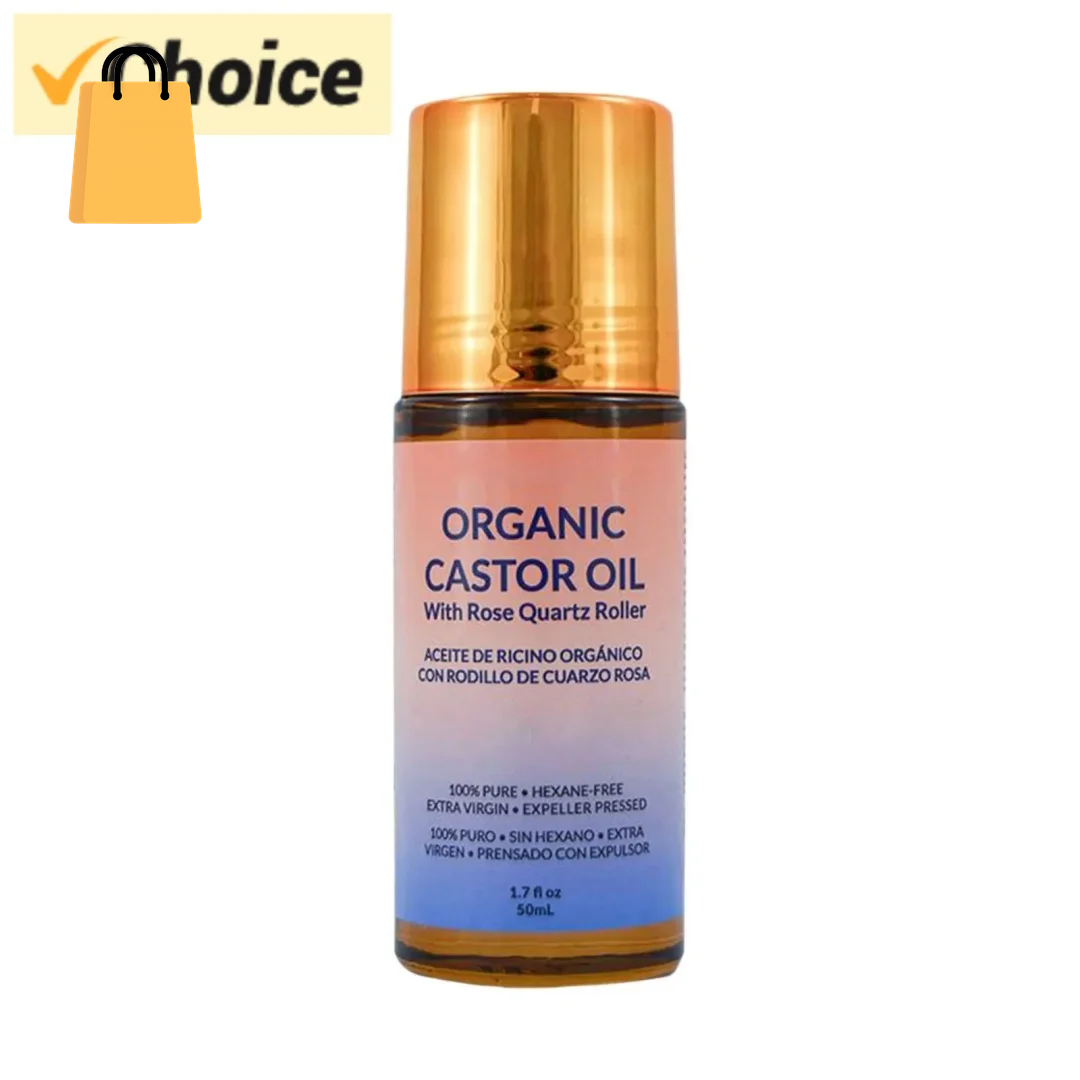 50Ml Organic Golden Castor Oil Roll-On with Rose Quartz | 100% Pure for Skin, Brows & Lashes and Less Mess Castor Oil Packs