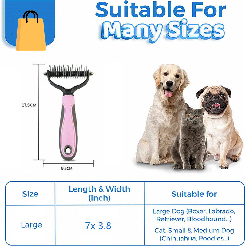 Grooming Brush for Pet Dog Cat Deshedding Tool Rake Comb Fur Remover Reduce 2-Side Dematting Tool for Dogs Cats Pets Grooming Brush Double Sided Shedding and Dematting Undercoat Rake Hair Removal Comb