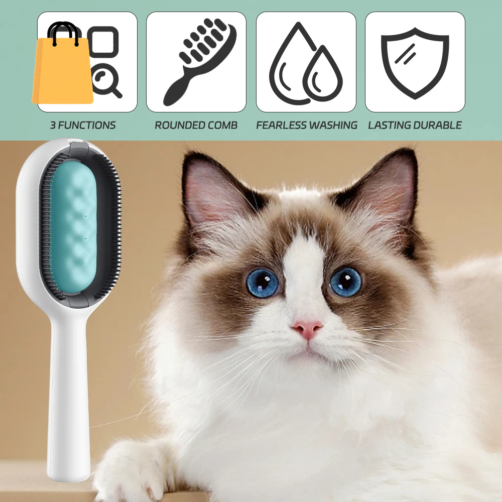 Cat Hair Brush with Water, Sticky Brush for Cats, 4 In-1 Cat Grooming Brush Creative Update Cat Dog Grooming Comb with Water Tank Double-Sided Hair Removal Brush Kitten Pet Supplies Accessories