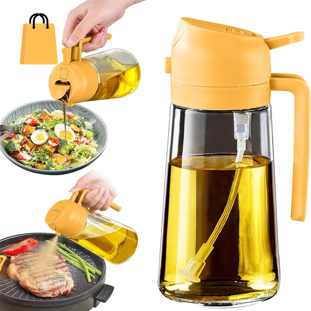 16Oz/470Ml Glass Oil Dispenser with Automatic Flip Lid 2In1 Kitchen Bottle,Cooking Sprayer,Leak-Proof Design,Oil Spray Bottle