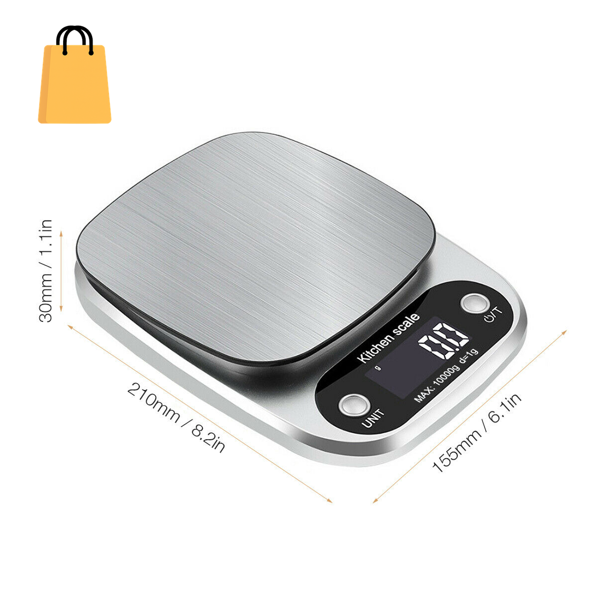 Digital Kitchen Food Diet Scale, Multifunction Weight Balance 22Lbs 1G Kitchen Scale Stainless Steel Weighing Scale for Food Diet Postal Balance Measuring