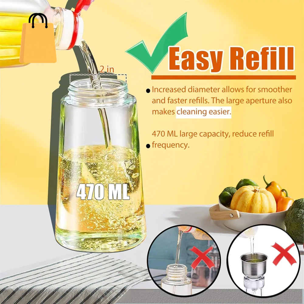 16Oz/470Ml Glass Oil Dispenser with Automatic Flip Lid 2In1 Kitchen Bottle,Cooking Sprayer,Leak-Proof Design,Oil Spray Bottle