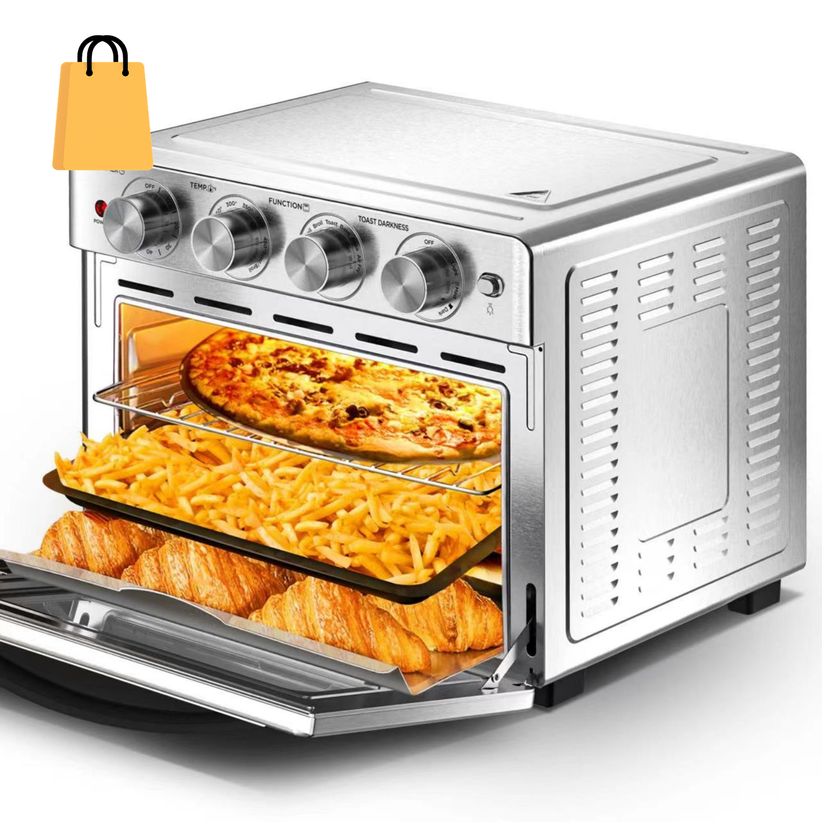 Geek Chef Air Fryer 6 Slice 26QT 26L Air Fryer Fry Oil-Free Extra Large Toaster Oven Combo Air Fryer Oven Roast Bake Broil Reheat Convection Countertop Oven Stainless St