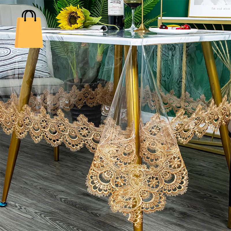 Clear Tables Cover PVC Transparent Embroidered Lace Tablecloth Soft Waterproof Table Cloth Household Rectangle round Table Mat