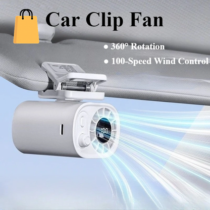Portable Car Clip Fan 360° Rotatable 100 Speed Wind 12V USB Rechargeable Electric Fan Low Noise Mini Fan Clamp Anywhere