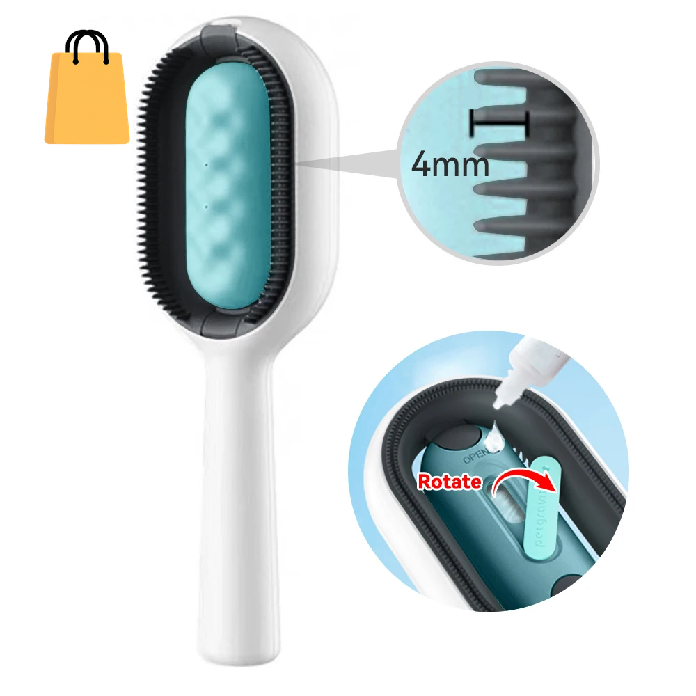 Cat Hair Brush with Water, Sticky Brush for Cats, 4 In-1 Cat Grooming Brush Creative Update Cat Dog Grooming Comb with Water Tank Double-Sided Hair Removal Brush Kitten Pet Supplies Accessories