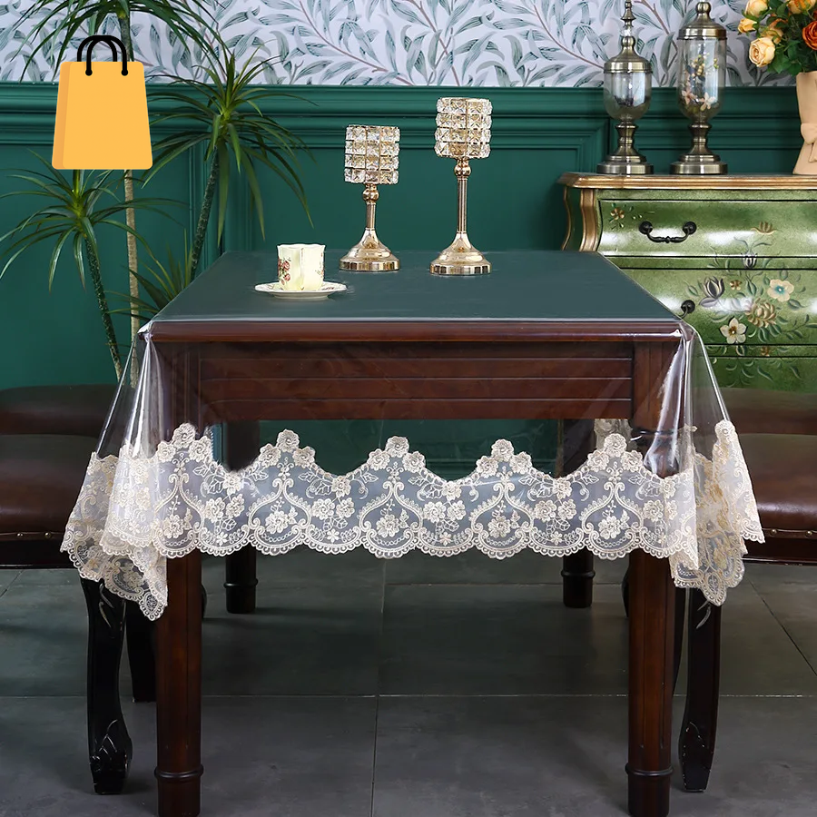 Clear Tables Cover PVC Transparent Embroidered Lace Tablecloth Soft Waterproof Table Cloth Household Rectangle round Table Mat