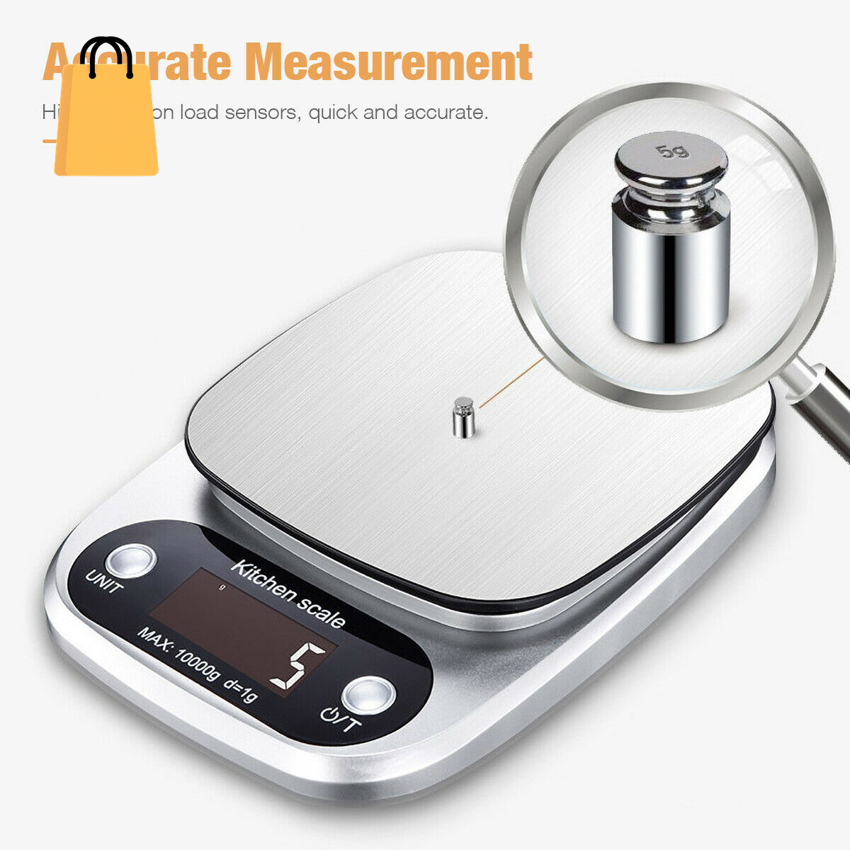 Digital Kitchen Food Diet Scale, Multifunction Weight Balance 22Lbs 1G Kitchen Scale Stainless Steel Weighing Scale for Food Diet Postal Balance Measuring