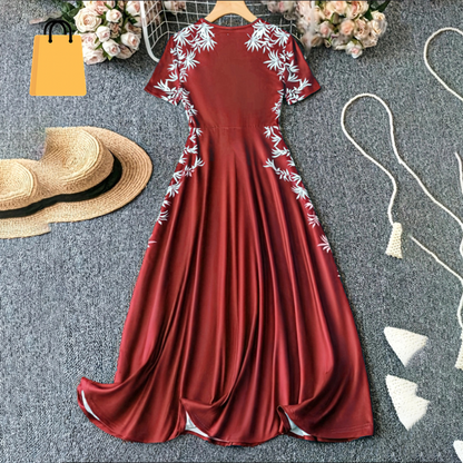 Women'S Elegant Short Sleeve Maxi Dresses Casual Empire Waist Long Dress