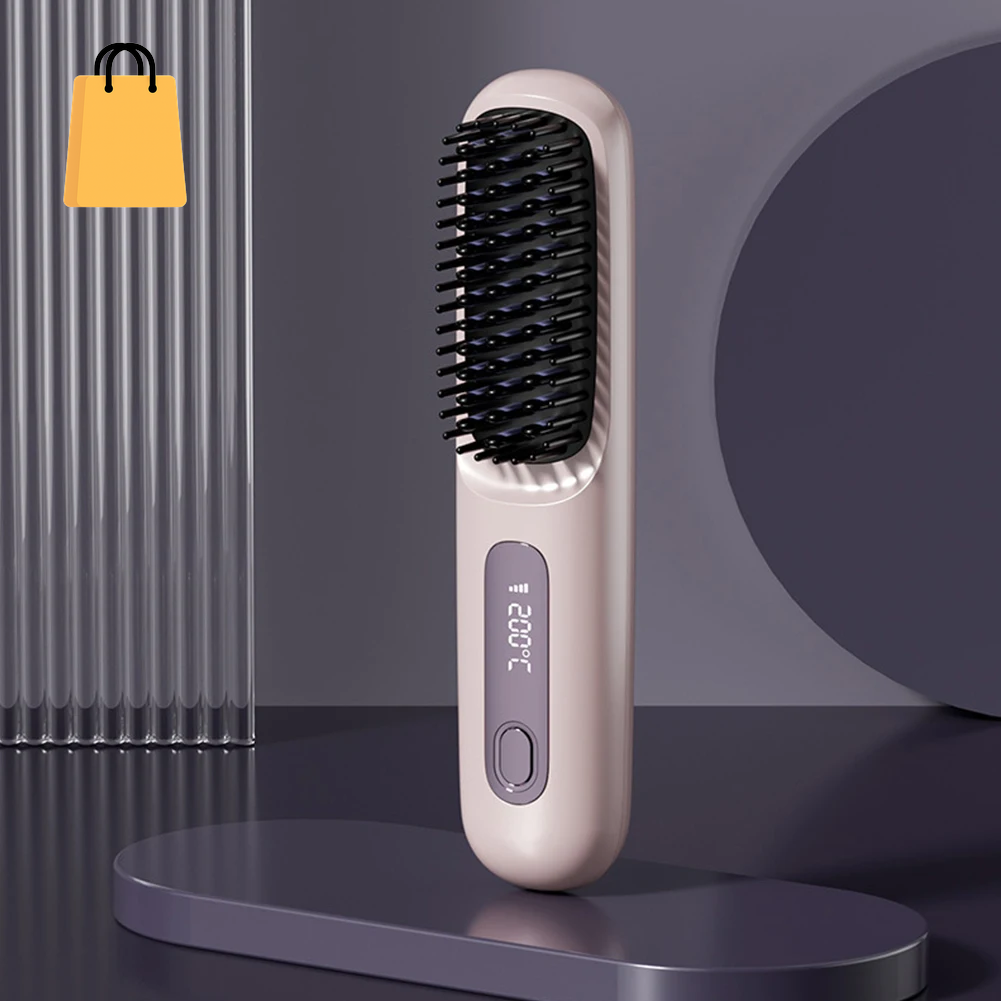 Hair Straightener Brush USB Rechargeable Cordless Negative Ions Hot Brush Electric Fluffy Curly Hair Styling Detangling Comb