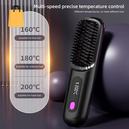 Hair Straightener Brush USB Rechargeable Cordless Negative Ions Hot Brush Electric Fluffy Curly Hair Styling Detangling Comb