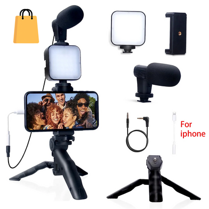 Smartphone Vlogging Kit for Iphone Android with Tripod Mini Microphone Starter Vlog Kit for Tiktok Live Stream Video Youtube