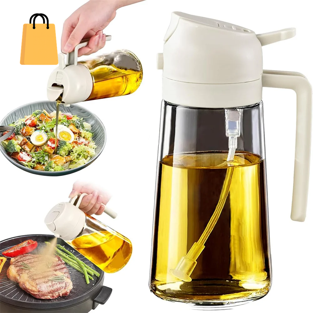 16Oz/470Ml Glass Oil Dispenser with Automatic Flip Lid 2In1 Kitchen Bottle,Cooking Sprayer,Leak-Proof Design,Oil Spray Bottle