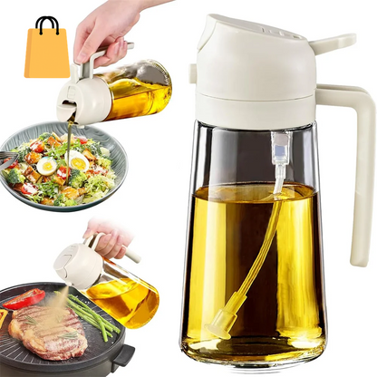 16Oz/470Ml Glass Oil Dispenser with Automatic Flip Lid 2In1 Kitchen Bottle,Cooking Sprayer,Leak-Proof Design,Oil Spray Bottle