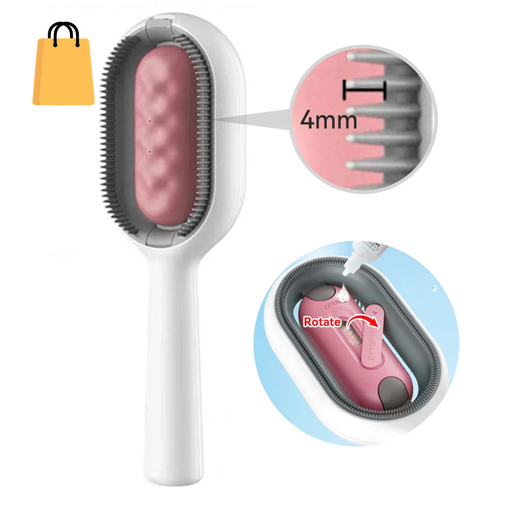 Cat Hair Brush with Water, Sticky Brush for Cats, 4 In-1 Cat Grooming Brush Creative Update Cat Dog Grooming Comb with Water Tank Double-Sided Hair Removal Brush Kitten Pet Supplies Accessories