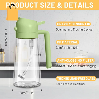 16Oz/470Ml Glass Oil Dispenser with Automatic Flip Lid 2In1 Kitchen Bottle,Cooking Sprayer,Leak-Proof Design,Oil Spray Bottle