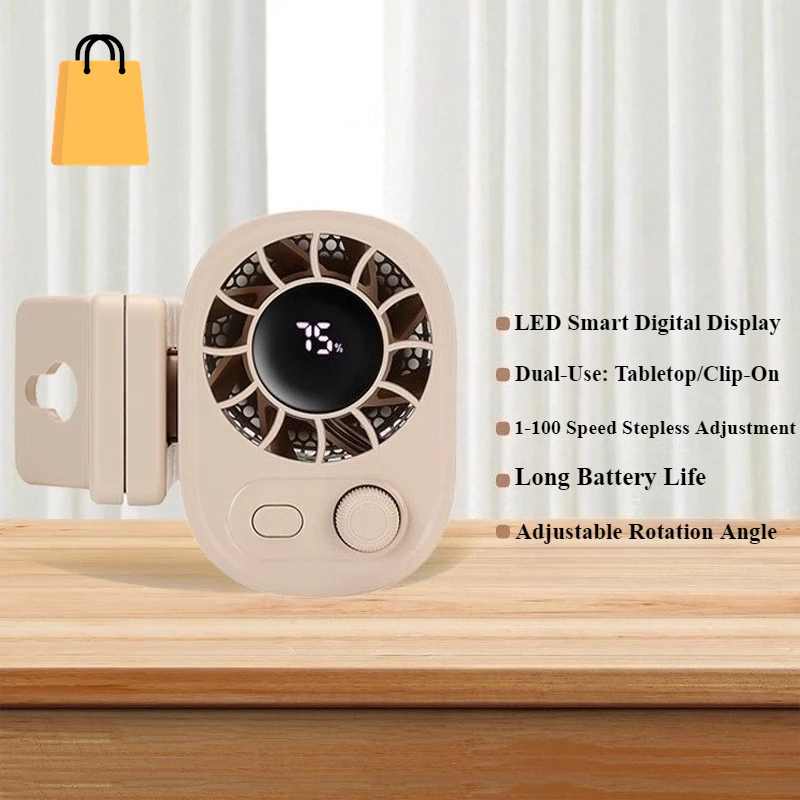 Portable Car Clip Fan 360° Rotatable 100 Speed Wind 12V USB Rechargeable Electric Fan Low Noise Mini Fan Clamp Anywhere
