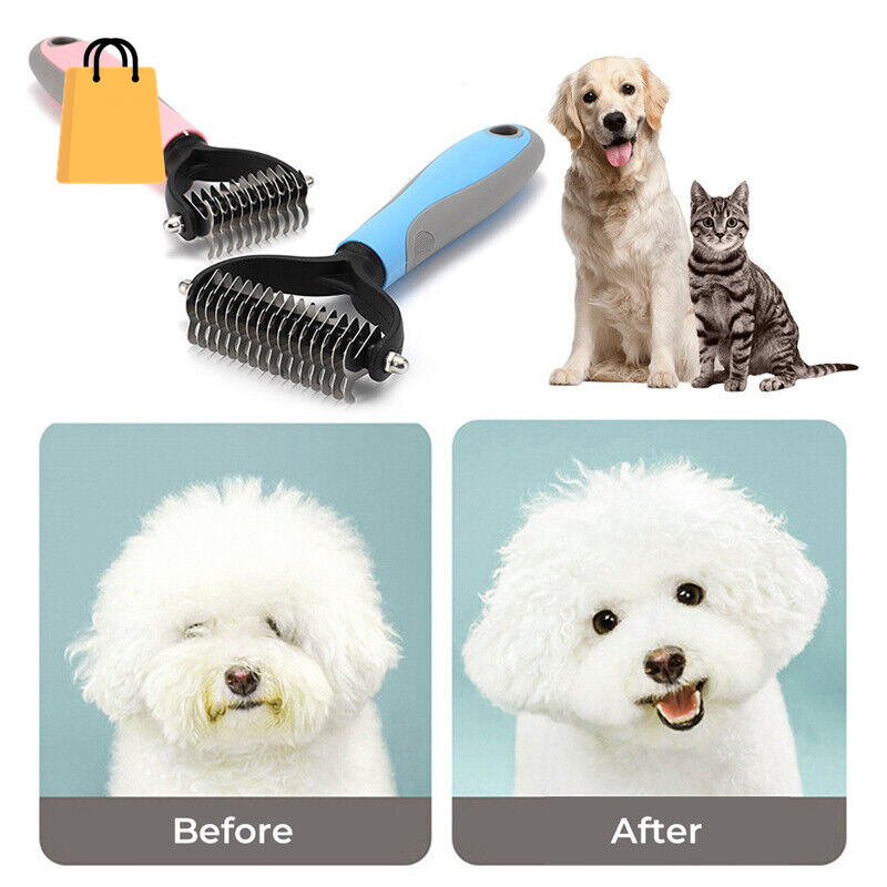Grooming Brush for Pet Dog Cat Deshedding Tool Rake Comb Fur Remover Reduce 2-Side Dematting Tool for Dogs Cats Pets Grooming Brush Double Sided Shedding and Dematting Undercoat Rake Hair Removal Comb