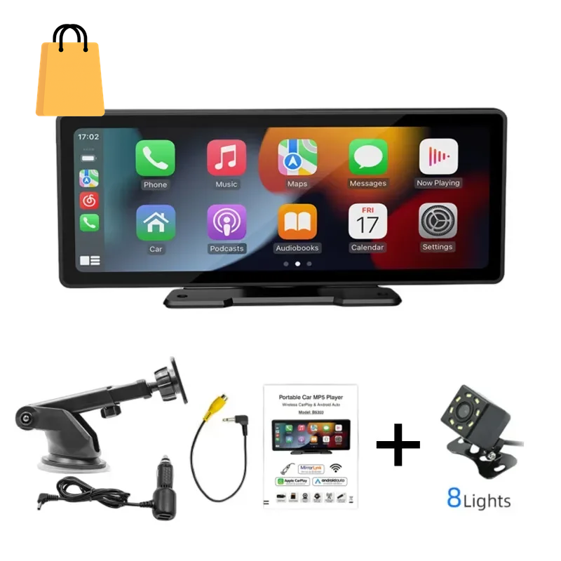 10.26 Inch Car Monitor Wireless Carplay /Android-Auto HD Screen Camera Bluetooth FM Transmitter USB TF Video Player