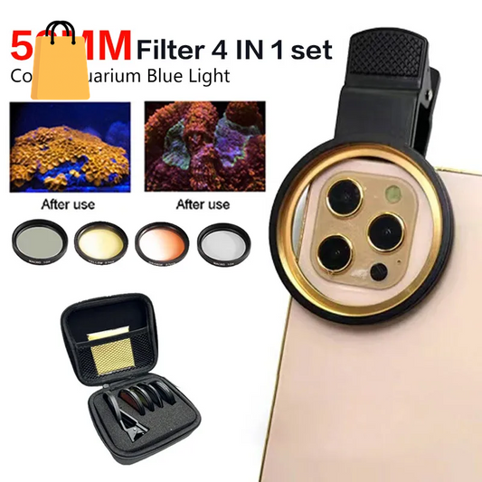 52Mm 4 in 1 Set Aquarium Lens Fish Tank Phone Yellow Filter for Reduce Yellow Light Coral Reef Aquarium Photography for Iphone