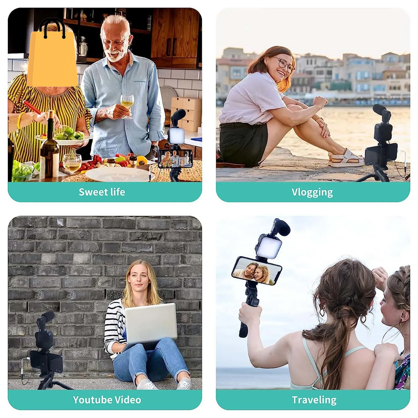 Smartphone Vlogging Kit for Iphone Android with Tripod Mini Microphone Starter Vlog Kit for Tiktok Live Stream Video Youtube