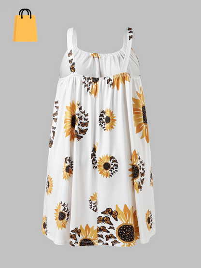 Plus Size Sleeveless Camisole Sunflower Printed Vest Elegant Wrap Women'S Sexy Party Casual Loose Dresses