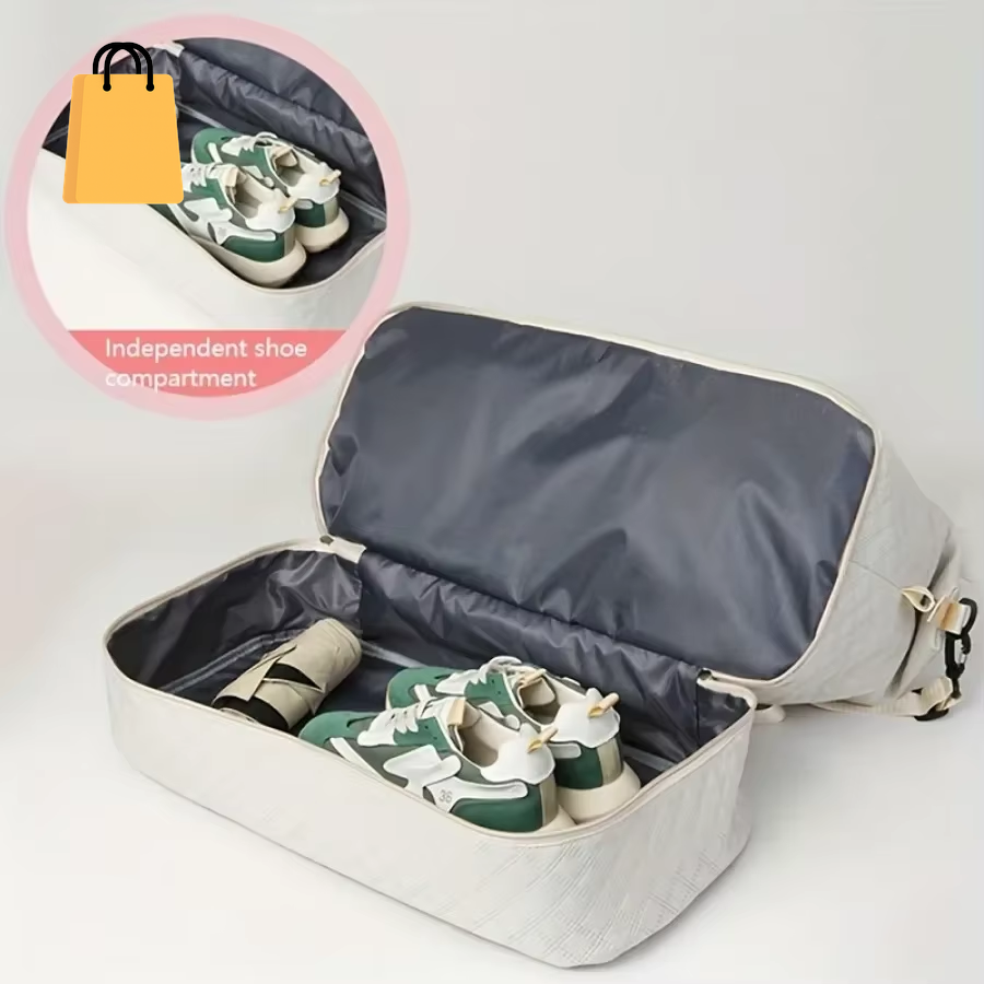 2Pcs Set Large Capacity Travel Duffel Bag with Shoe Compartment and Cosmetic Pouch, Casual Nylon Gym Bag, Weekend Overnight Bag