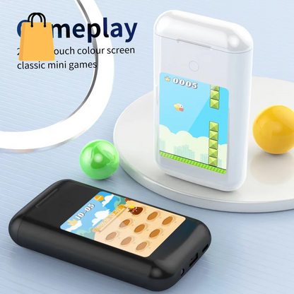 Multiple Function in Ear Bluetooth Wireless Earphone Charging Case with 2.8" Touch Screen Power Bank Headphone Music Game