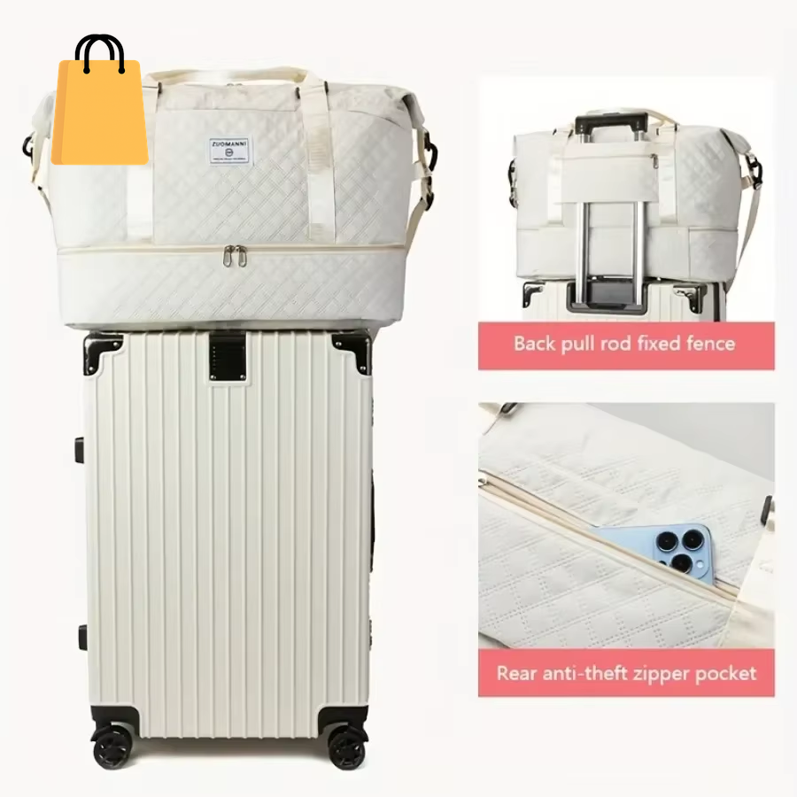 2Pcs Set Large Capacity Travel Duffel Bag with Shoe Compartment and Cosmetic Pouch, Casual Nylon Gym Bag, Weekend Overnight Bag