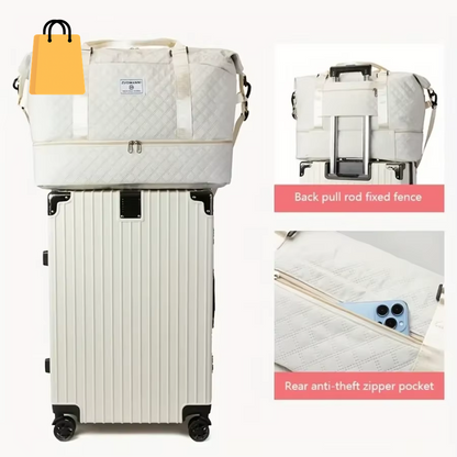 2Pcs Set Large Capacity Travel Duffel Bag with Shoe Compartment and Cosmetic Pouch, Casual Nylon Gym Bag, Weekend Overnight Bag