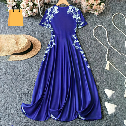 Women'S Elegant Short Sleeve Maxi Dresses Casual Empire Waist Long Dress