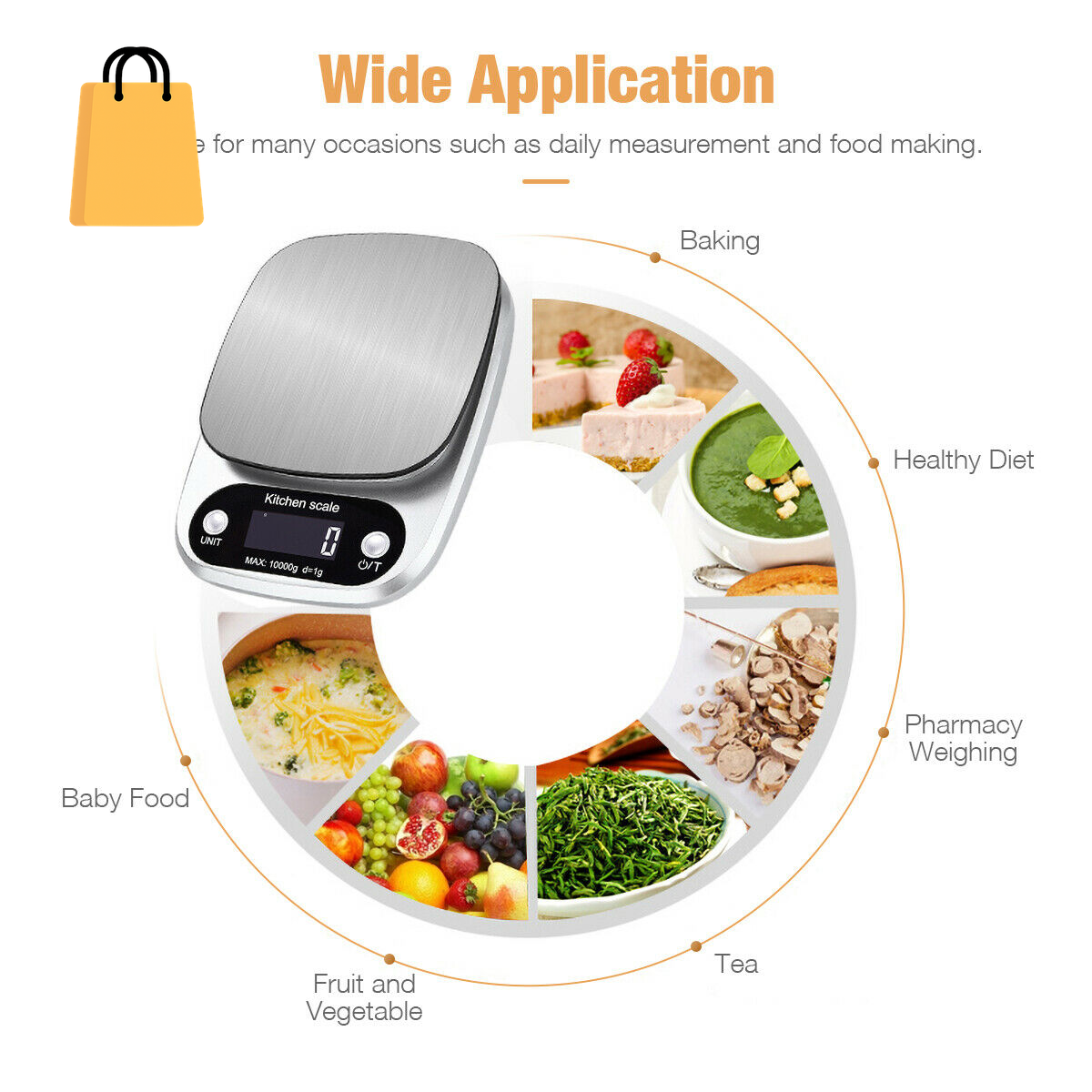 Digital Kitchen Food Diet Scale, Multifunction Weight Balance 22Lbs 1G Kitchen Scale Stainless Steel Weighing Scale for Food Diet Postal Balance Measuring