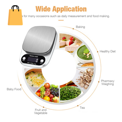 Digital Kitchen Food Diet Scale, Multifunction Weight Balance 22Lbs 1G Kitchen Scale Stainless Steel Weighing Scale for Food Diet Postal Balance Measuring