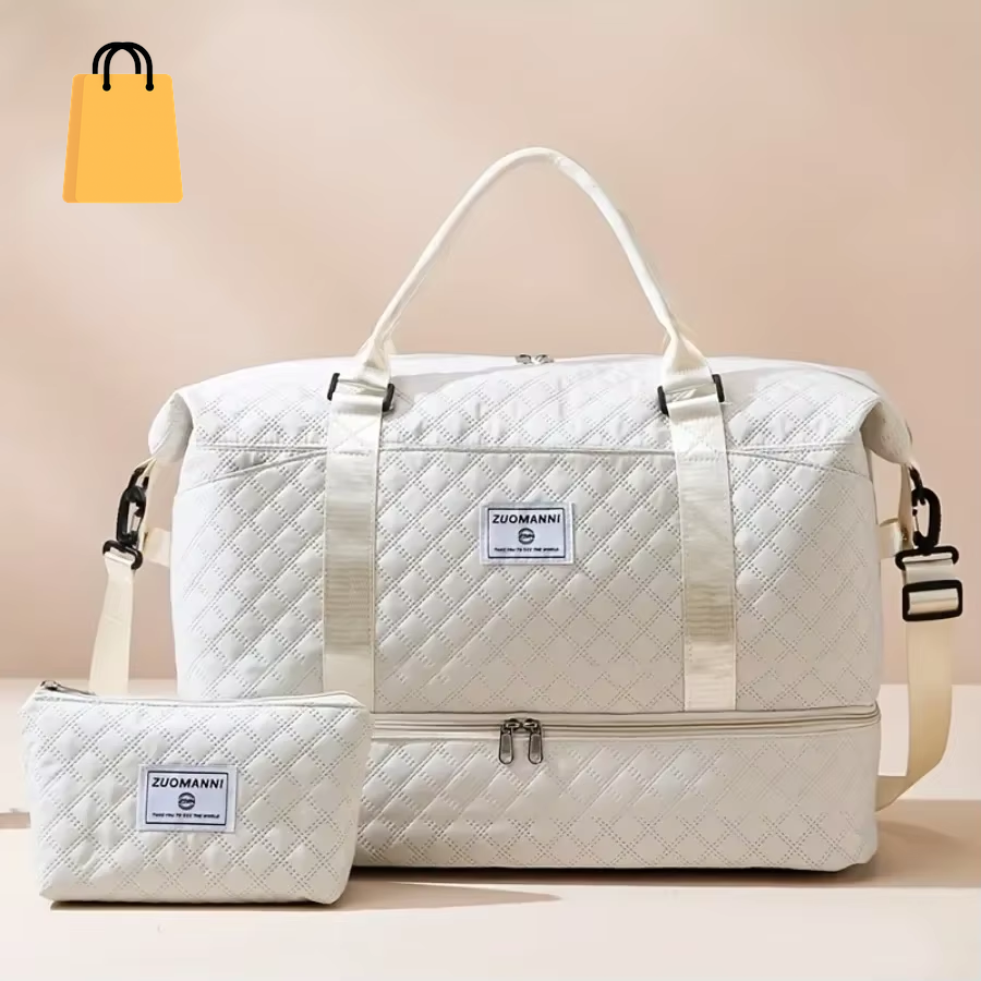 2Pcs Set Large Capacity Travel Duffel Bag with Shoe Compartment and Cosmetic Pouch, Casual Nylon Gym Bag, Weekend Overnight Bag