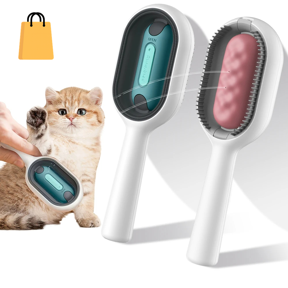 Cat Hair Brush with Water, Sticky Brush for Cats, 4 In-1 Cat Grooming Brush Creative Update Cat Dog Grooming Comb with Water Tank Double-Sided Hair Removal Brush Kitten Pet Supplies Accessories