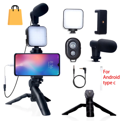 Smartphone Vlogging Kit for Iphone Android with Tripod Mini Microphone Starter Vlog Kit for Tiktok Live Stream Video Youtube